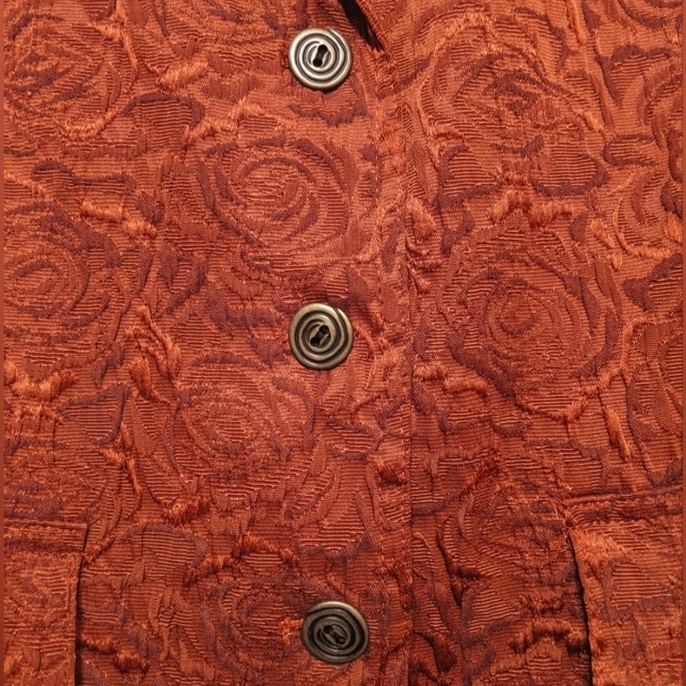 CHICOS Brown Brocade Blazer Jacket Career Unlined Classic Professional Size 2 - Picture 4 of 8